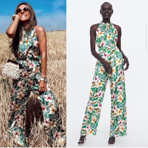 Zara halter neck floral jumpsuit worn once - Picture 1 of 8